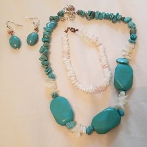 Turquoise & shell necklace, earring and bracelet